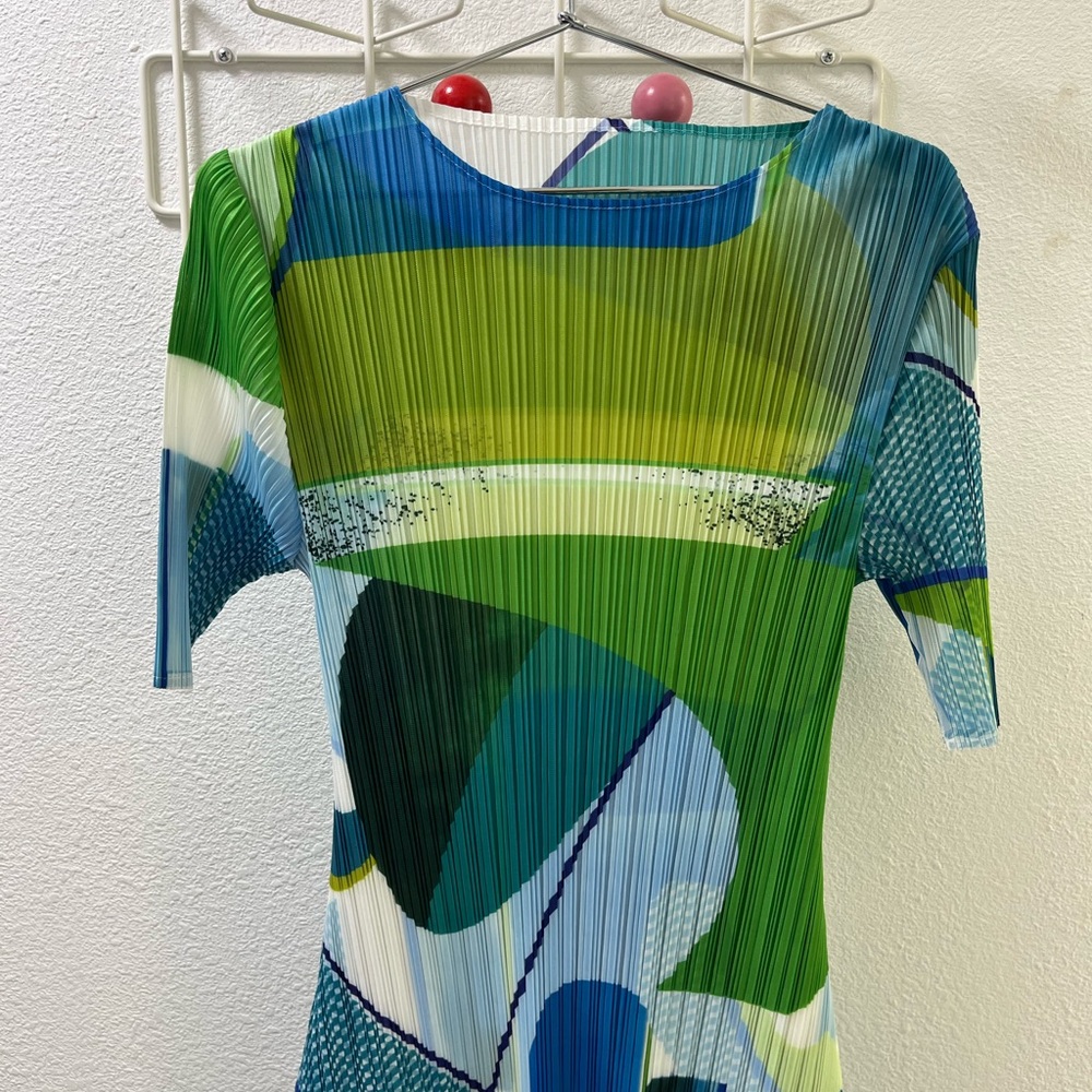 Issey Miyake Green and Blue Abstract Dress